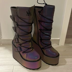 YRU Dune Moto Reflective Vegan Leather Platform Boots Size 9